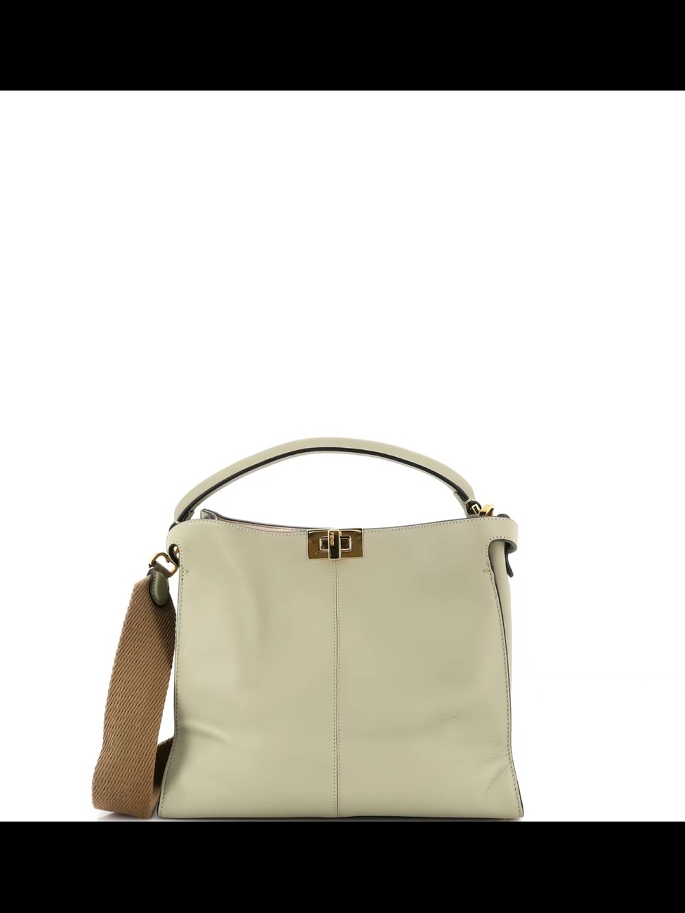 Fendi Cream Leather Shoulder Bag with Tan Canvas Strap